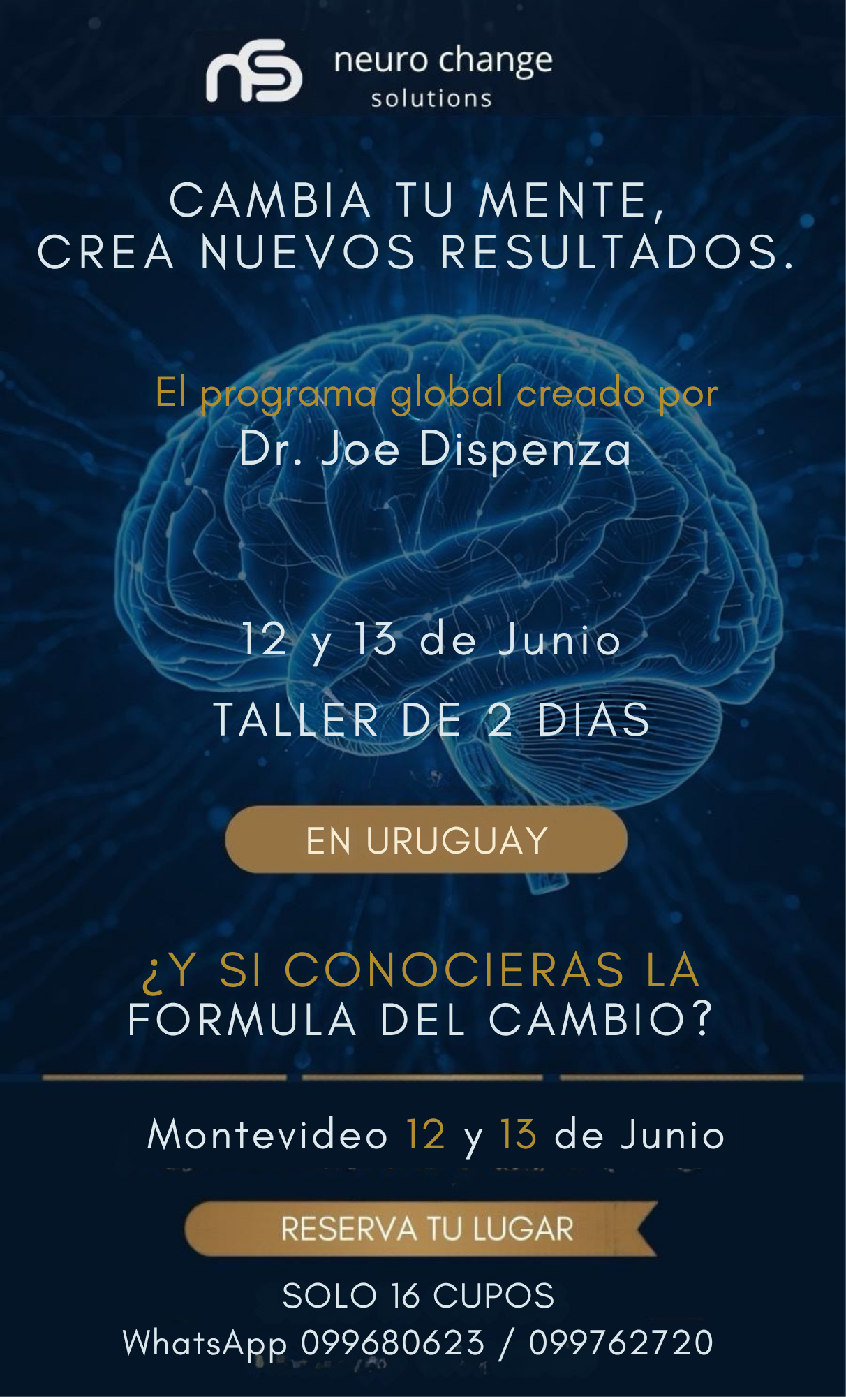 Flyer del taller Cambia tu mente, crea nuevos resultados